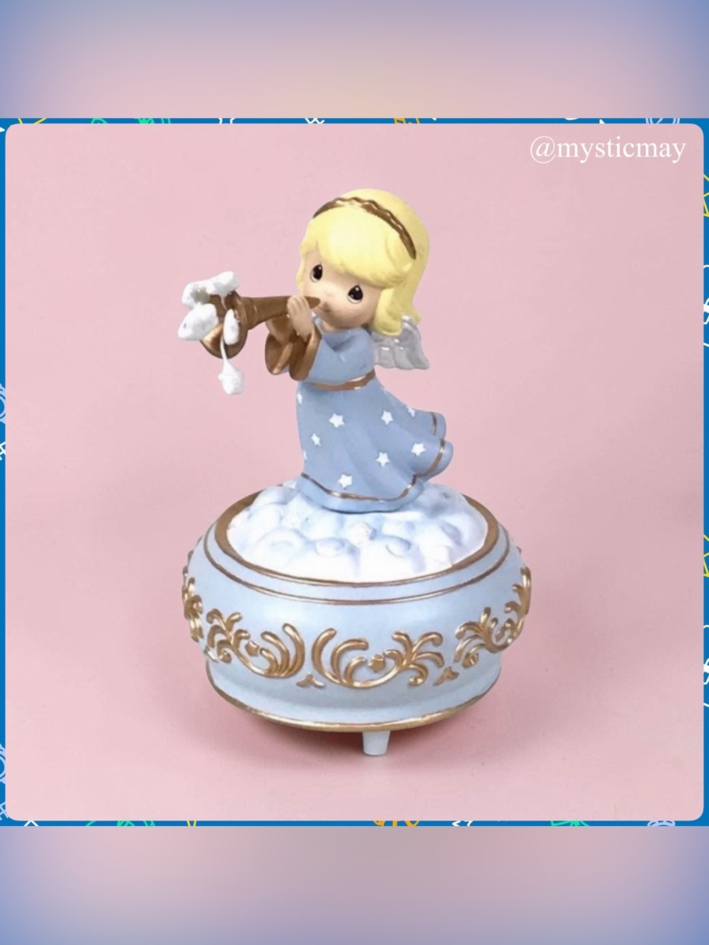 2009 Musical PRECIOUS MOMENTS Angel Girl w Trumpet & Stars Music Box Figurine